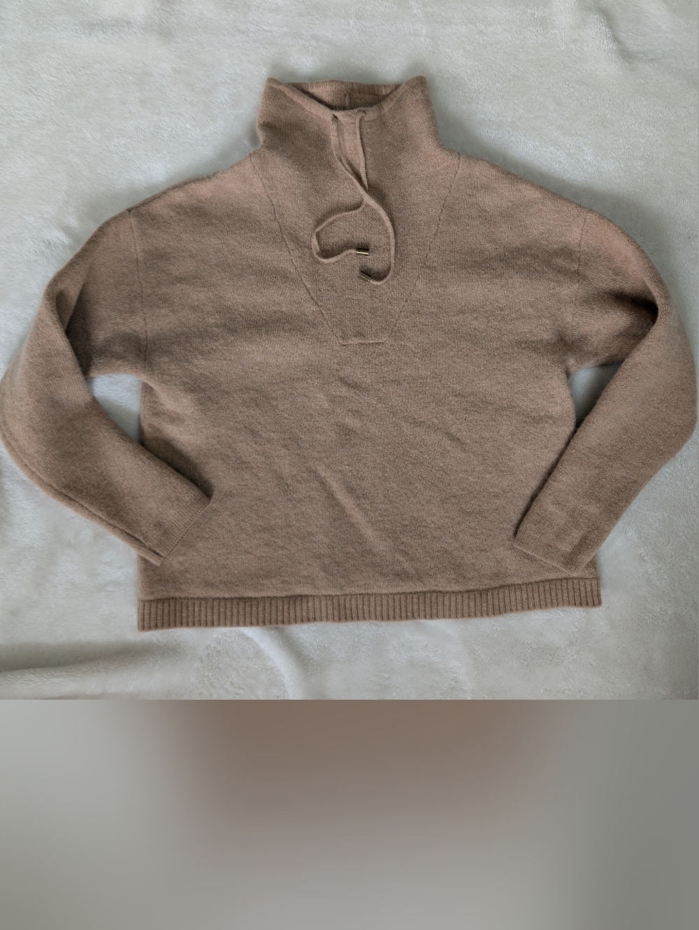 100% Merino Wool Max Studio Taupe Cowl Neck Sweater